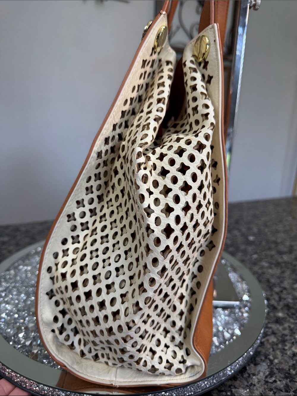 Big Buddha Tan & Cream Laser-Cut Shoulder Bag - Picture 5 of 12